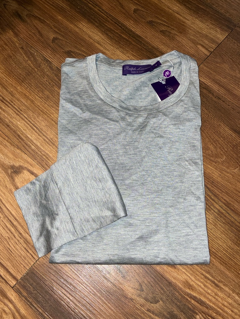 Ralph Lauren Purple Label Heather Gray Silk-Cotton Jersey Long Sleeve T-Shirt